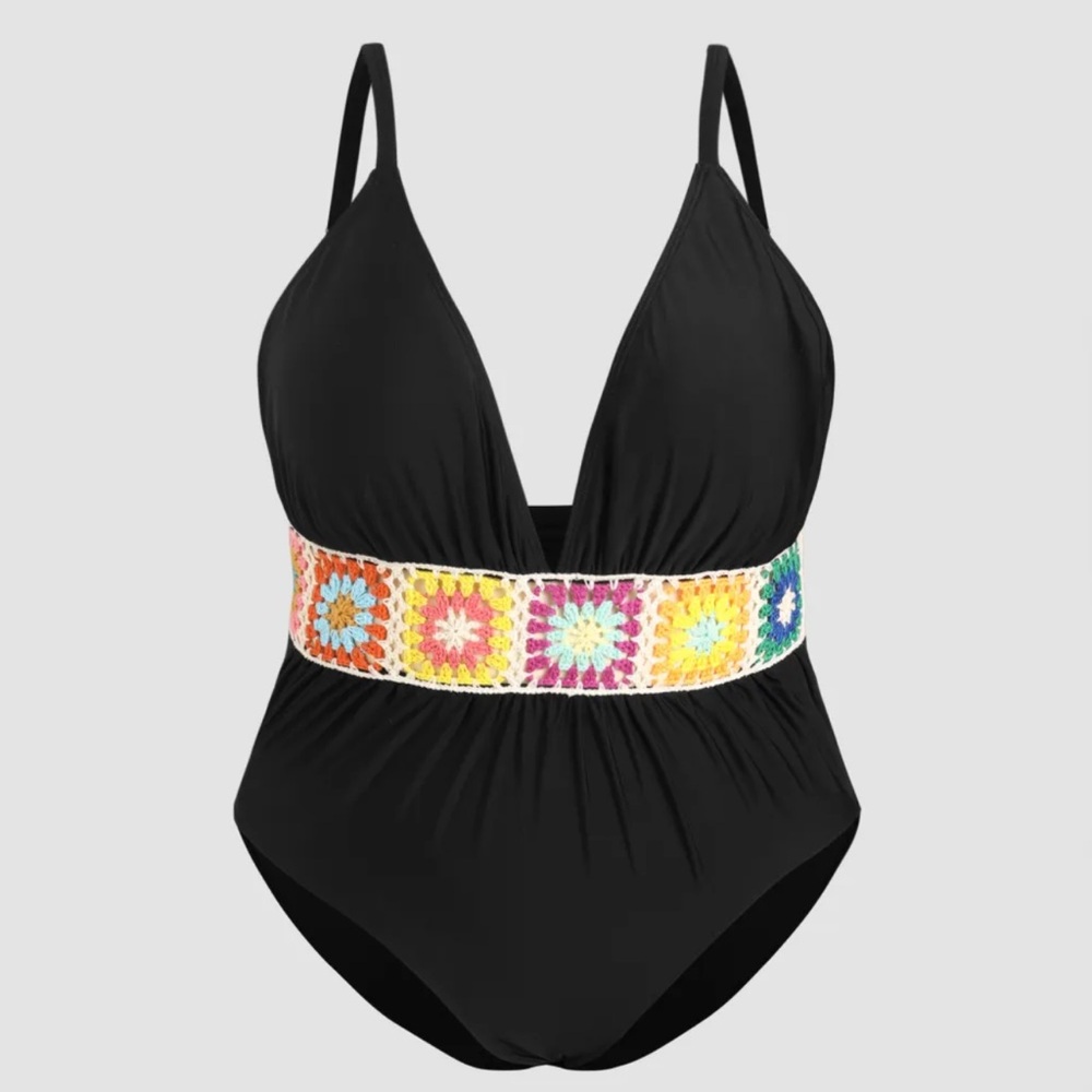 Plus crochet corset one piece swimsuit